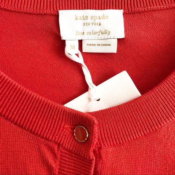 NEW Kate Spade Tomato Red Sophronits Genevieve Cotton Cardigan M - Picture 4 of 10